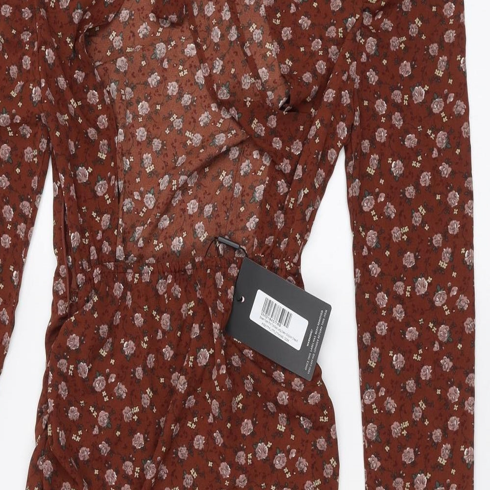 PRETTYLITTLETHING Womens Brown Floral A-Line Size 6