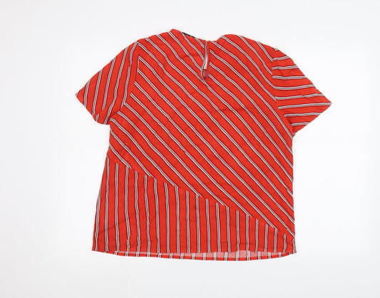 TU Womens Red Striped Basic T-Shirt Size 14