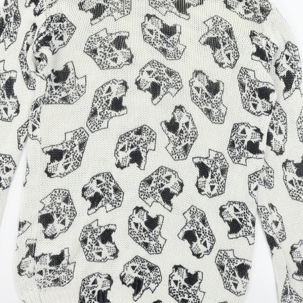 Divided by H&M Womens White Geometric Knit Pullover Jumper Size XS