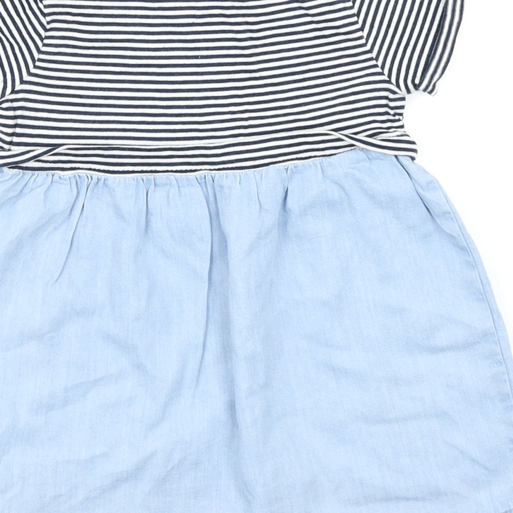 F&F Girls Blue Striped Denim Skater Dress Size 9-12 Months
