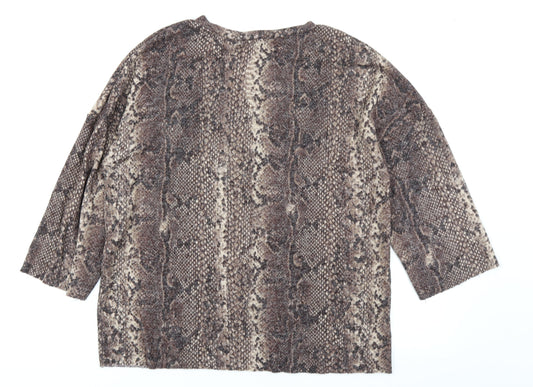 Zara Womens Brown Animal Print Basic T-Shirt Size S
