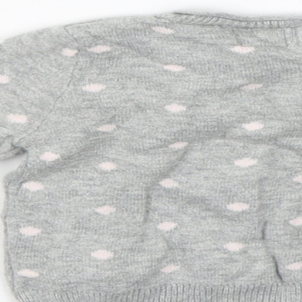 Brand and care label for Baby Gap girls’ grey spotted jumper, size 0-3, months - bike