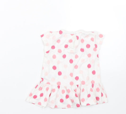 F&F Girls White Polka Dot Basic T-Shirt Size 0-3 Months
