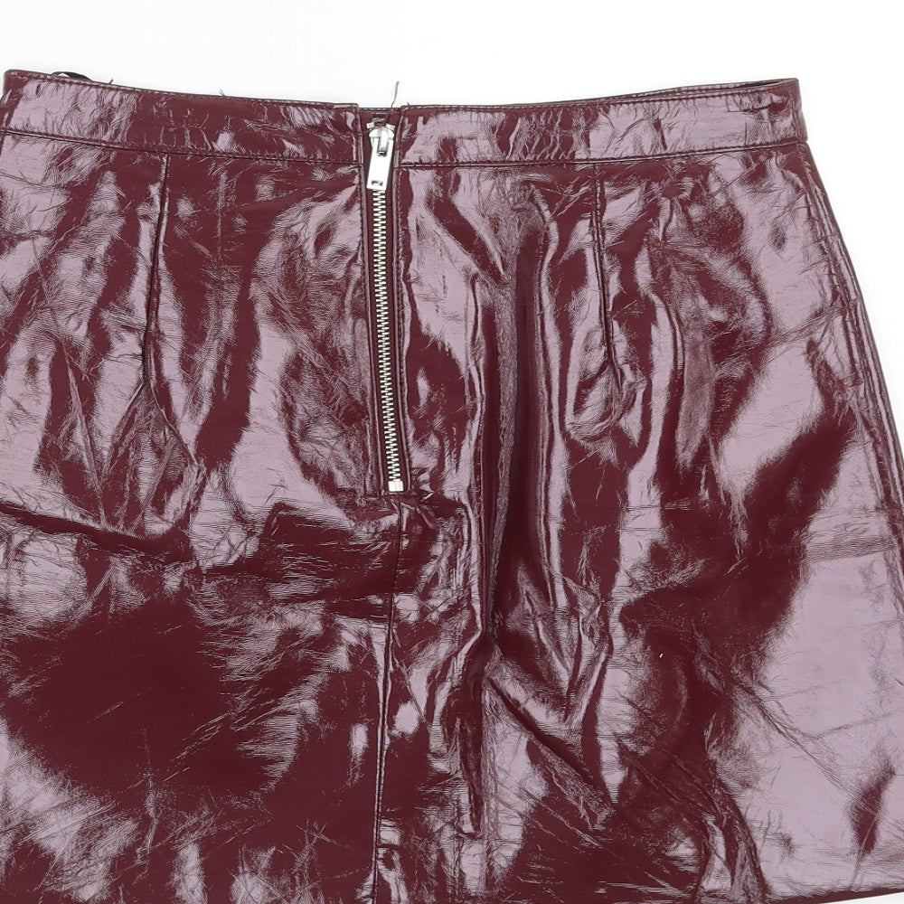 Brand and care label for Miss Selfridge women’s purple a-line set, size UK 8