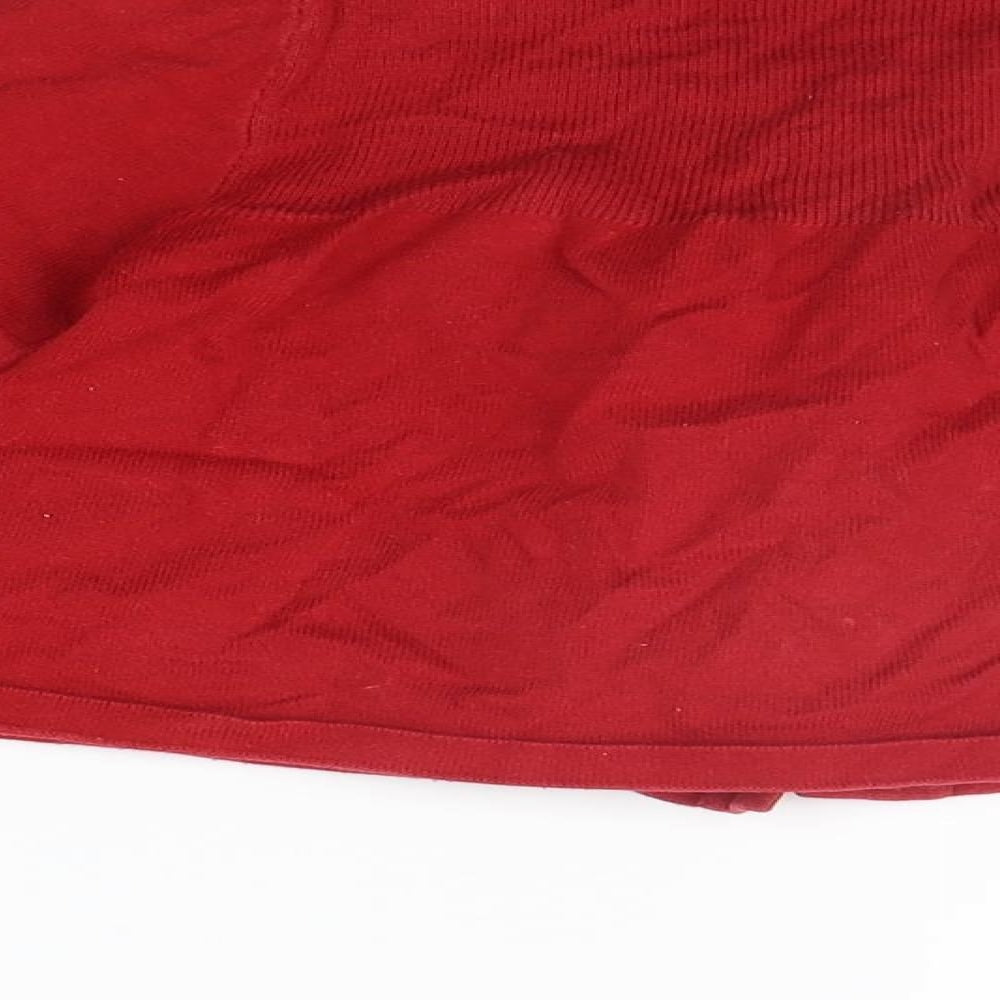 Brand and care label for Adams Kids girls’ red cardigan jumper, size 8, years