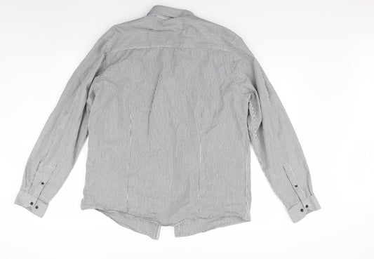 Mens UK Size L Peacocks Grey Button-Up Long Sleeve Casual Shirt