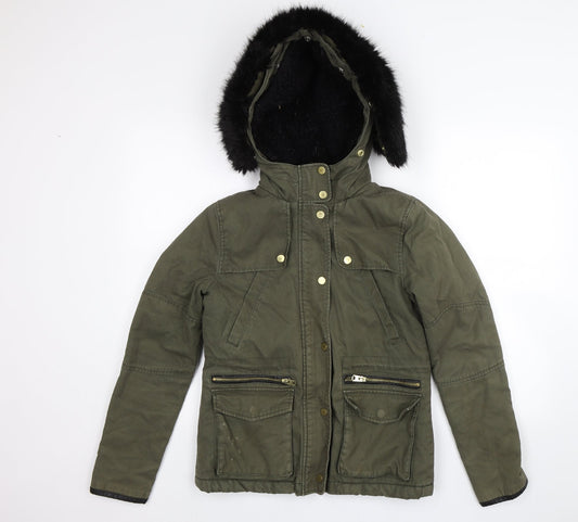 Womens UK Size 6 Topshop Green Parka Coat