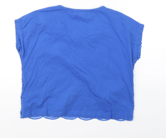 Marks & Spencer Girls Blue Floral Cropped T-Shirt Size 10-11 Years