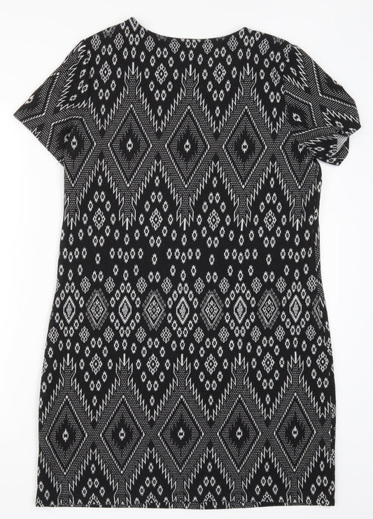 New Look Womens Black Geometric T-Shirt Dress Size 12