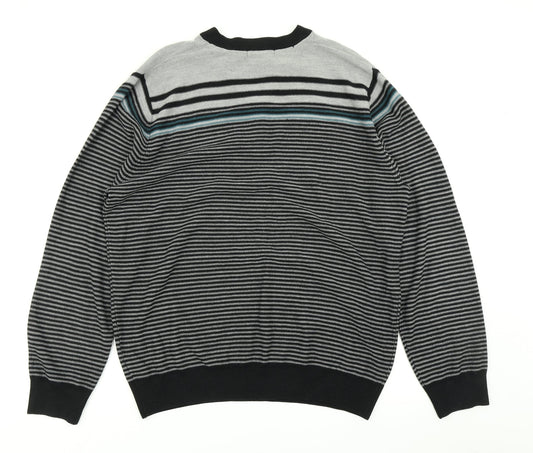 George Mens Black Striped Knit Pullover Jumper Size XL
