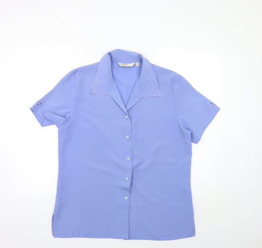 Womens UK Size 12 EWM Blue Basic Button-Up