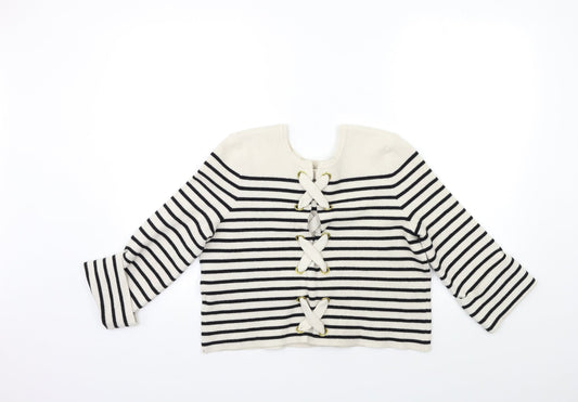 Preworn Womens White Striped Knit Pullover Jumper Size M
