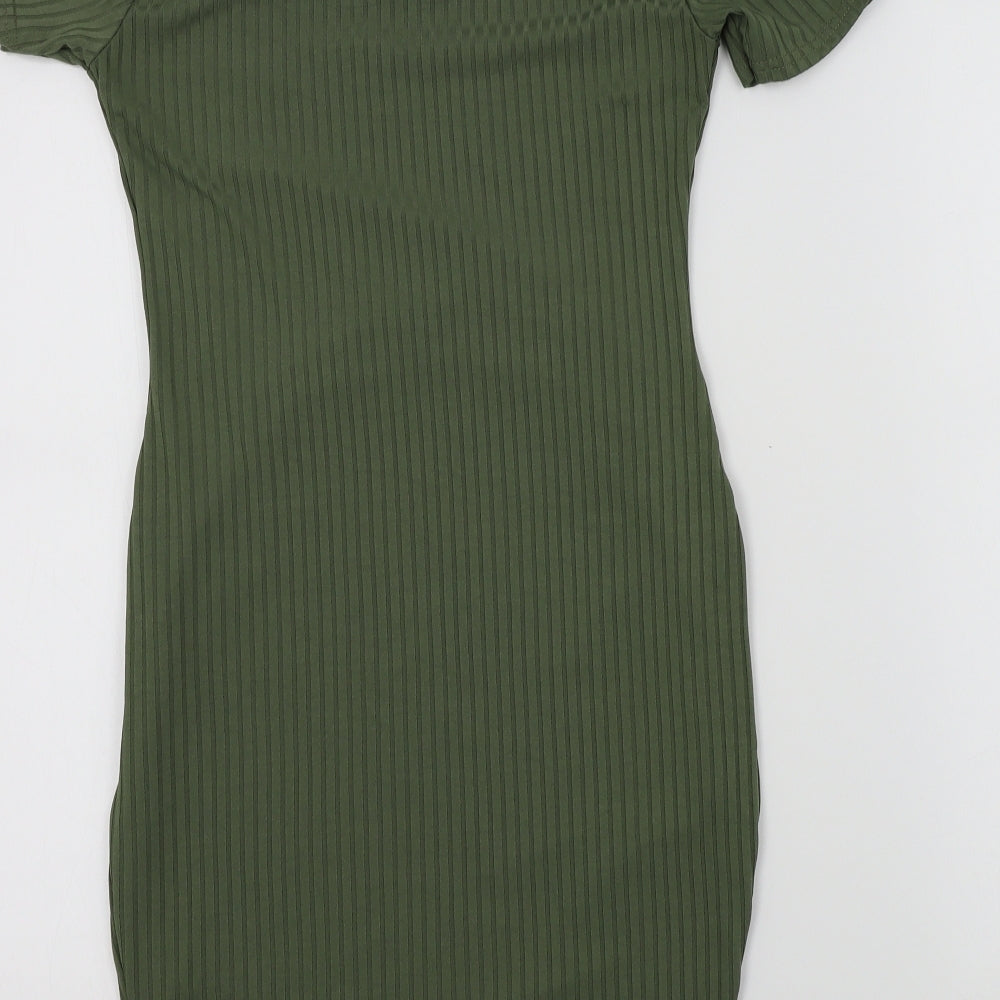 Boohoo Womens Green Houndstooth A-Line Size 8