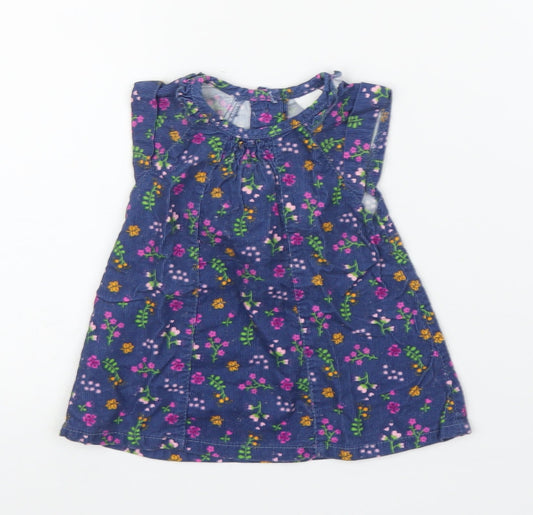 Baby Club Girls Blue Floral Corduroy A-Line Size 0-3 Months