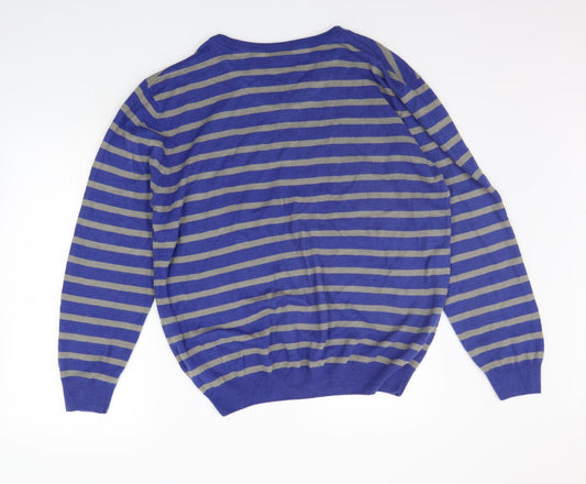 Oak Valley Mens Blue Striped Pullover Jumper Size XL
