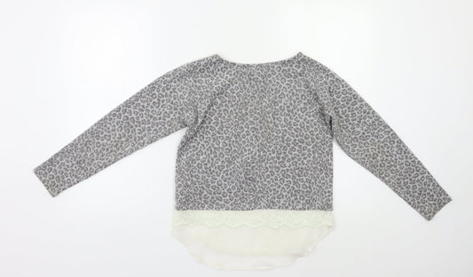 YD Girls Grey Animal Print Basic T-Shirt Size 10 Years