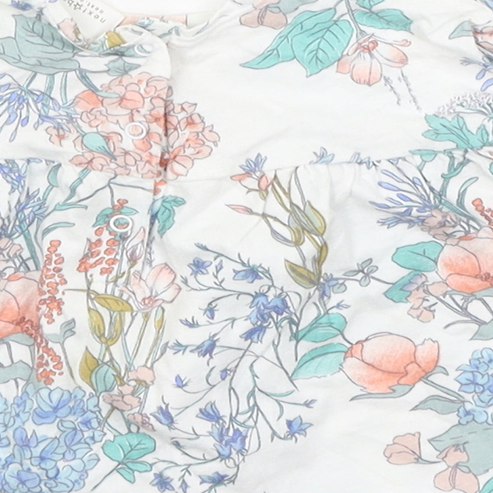 Brand and care label for Next girls’ white floral a-line, size 3-6, months