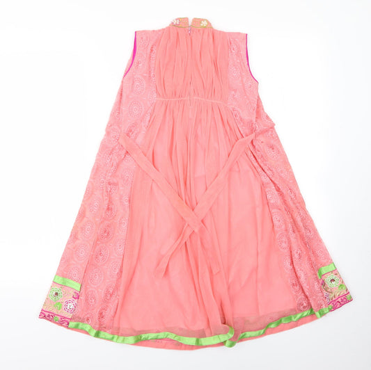 Flash Girls Pink Ball Gown - Jewelled collar, pattern hemline