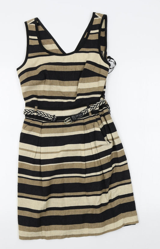 Additional front view of Atmosphere women’s brown striped a-line, size UK 8