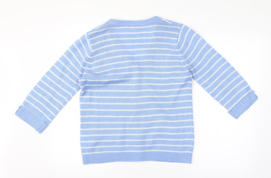 Damart Womens Blue Striped Cardigan Jumper Size 10