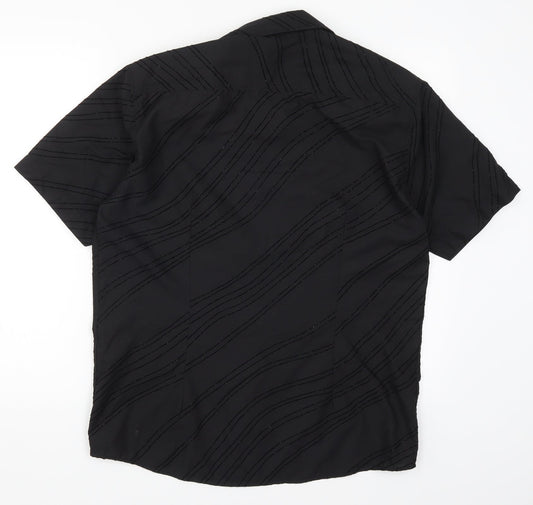 George Mens Black Striped Button-Up Size M