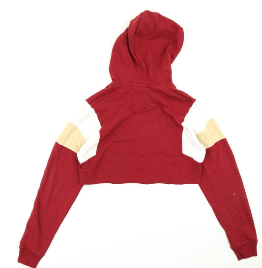 Hollister Womens Red Colourblock  Pullover Hoodie Size XS  - Cropped