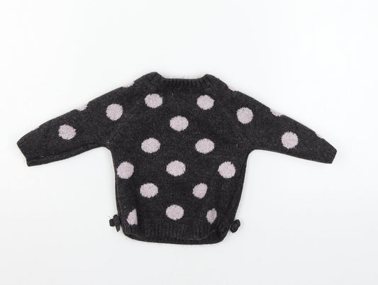 Primark Girls Grey Polka Dot Knit Pullover Jumper Size 6-9 Months