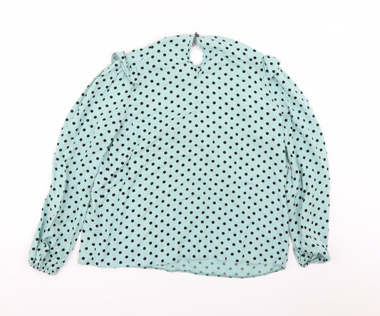 Papaya Womens Blue Polka Dot Basic Blouse Size 12