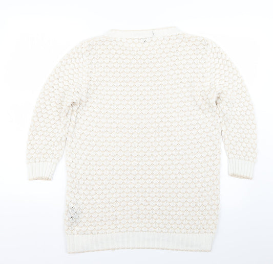 Limited Collection Womens White Argyle/Diamond Knit Pullover Jumper Size 12