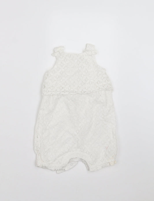 Mini Club Girls White Floral Romper One-Piece Size 6-9 Months - crochet detail
