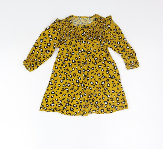 Matalan Girls Yellow Animal Print A-Line Size 12-18 Months