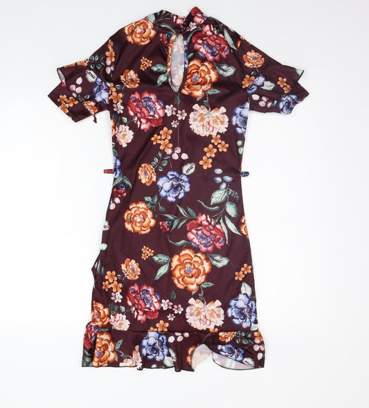 misguided Womens Purple Floral A-Line Size 8