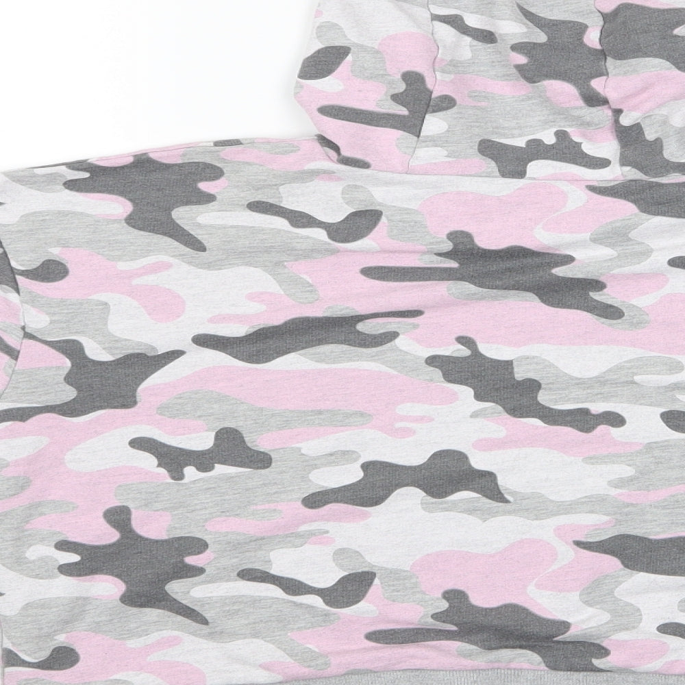 PEP & CO Girls Multicoloured Geometric Pullover Hoodie Size 12-13 Years - Pink, Grey and Glitter ribb