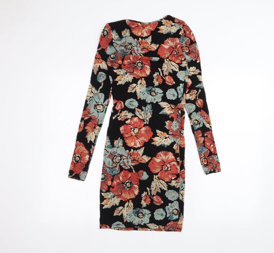 Topshop Womens Black Floral T-Shirt Dress Size 6