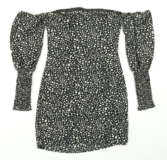 Pretty Little Thing Womens Black Animal Print Bodycon Size 4