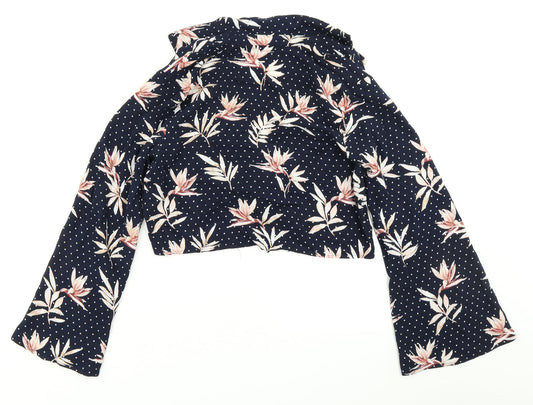 FOREVER 21 Womens Blue Polka Dot Cropped Blouse Size S