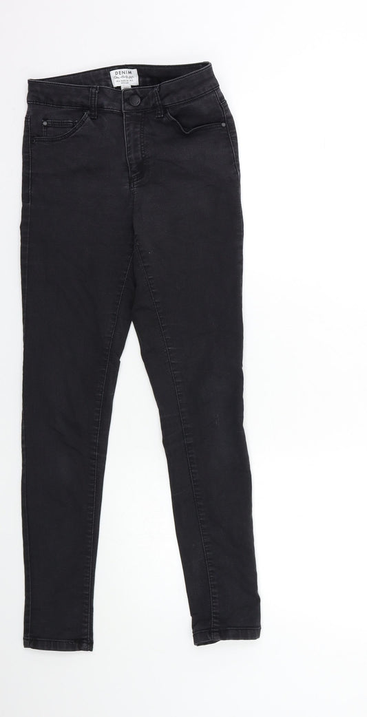 Additional front view of Miss Selfridge women’s black denim skinny jeans, size UK 6, 28-inch leg