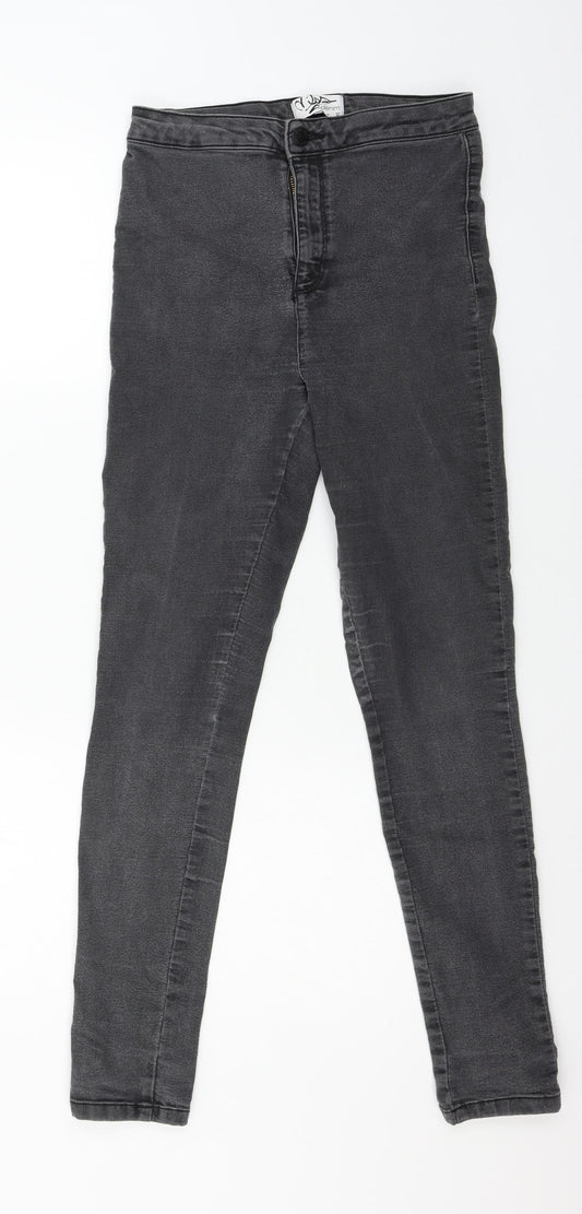 Additional front view of Miss Selfridge women’s grey denim skinny jeans, size UK 12, 29-inch leg
