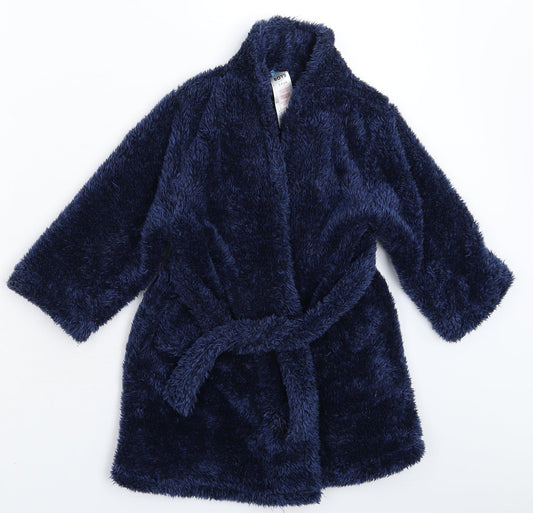 Peacocks Boys Blue Solid Fleece Robe Size 3-4 Years