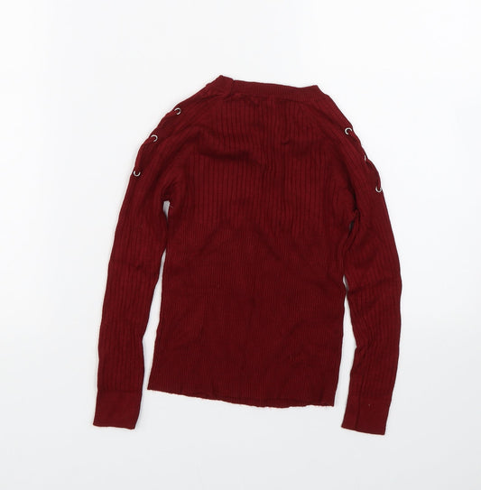 Matalan Girls Red Striped Pullover Jumper Size 10 Years