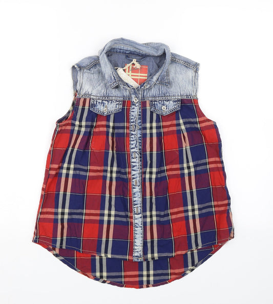 Denim & co Womens Red Check Basic Tank Size 6
