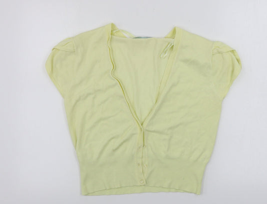 Additional front view of AMARANTO women’s yellow cardigan jumper, size UK 14