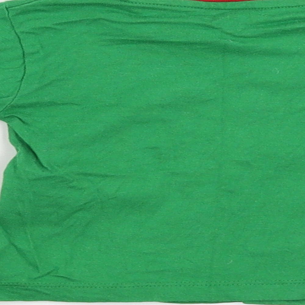Brand and care label for Peacocks boys’ green basic t-shirt, size 6-9, months - christmas t shirt