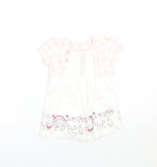 M&Co Girls Pink Check Babygrow One-Piece Size 6-9 Months