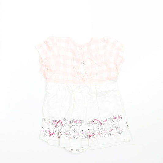 M&Co Girls Pink Check Babygrow One-Piece Size 6-9 Months