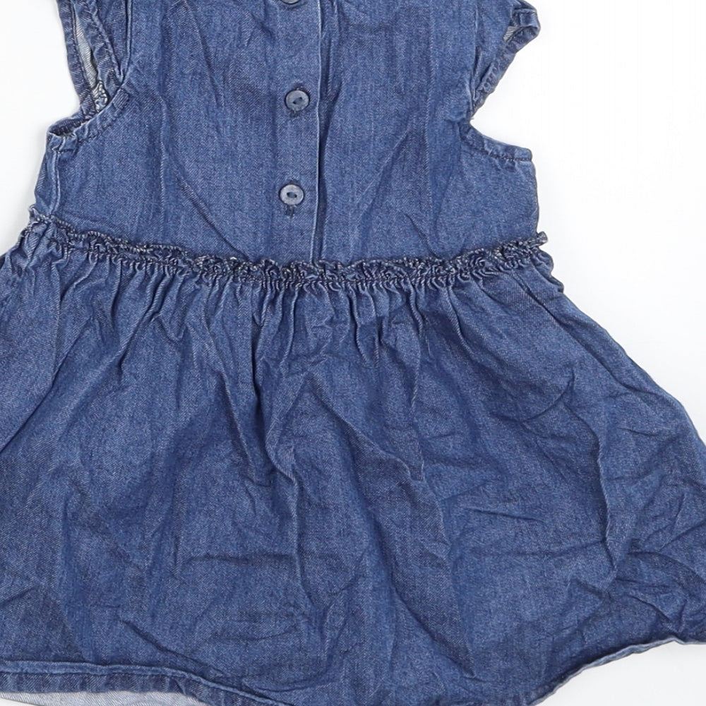 Brand and care label for Next girls’ blue a-line, size 3-6, months - denim