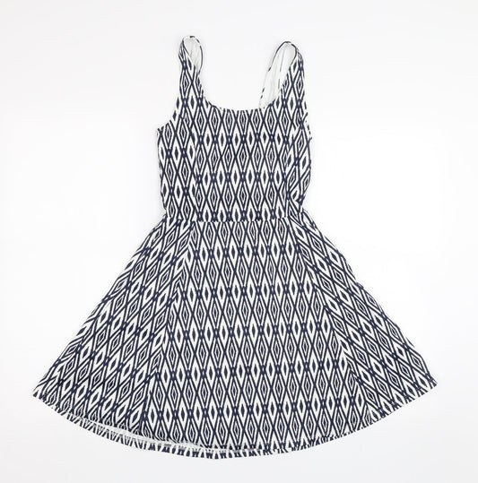 Divided Womens Blue Geometric Skater Dress Size 6