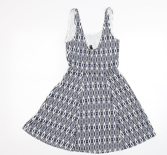 Divided Womens Blue Geometric Skater Dress Size 6