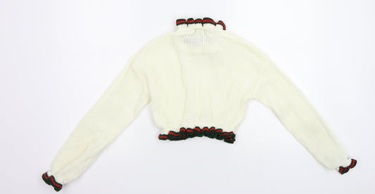 Paris Womens White Striped Pullover Jumper Size S