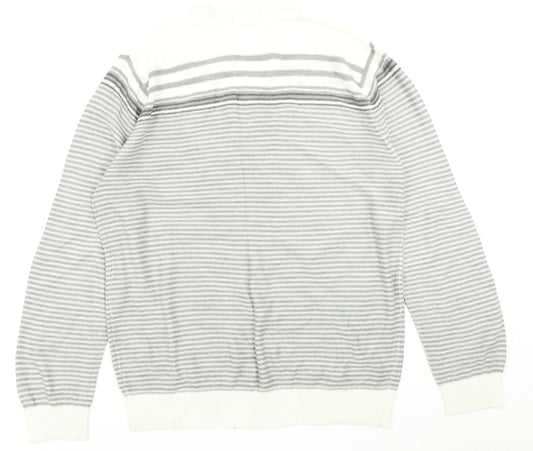 George Mens Grey Striped Knit Pullover Jumper Size L